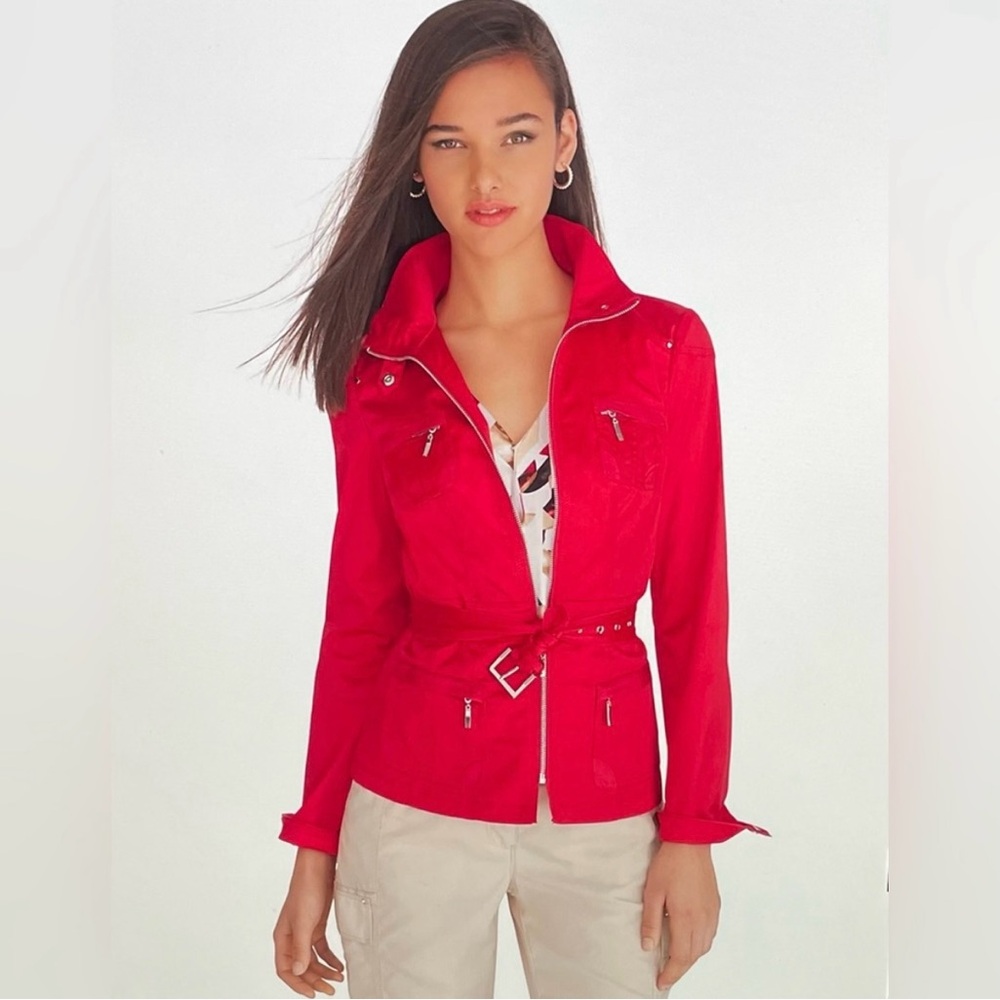 White House Black Market Red Belted Lightweight Trench Parka Jacket WHBM size 2
